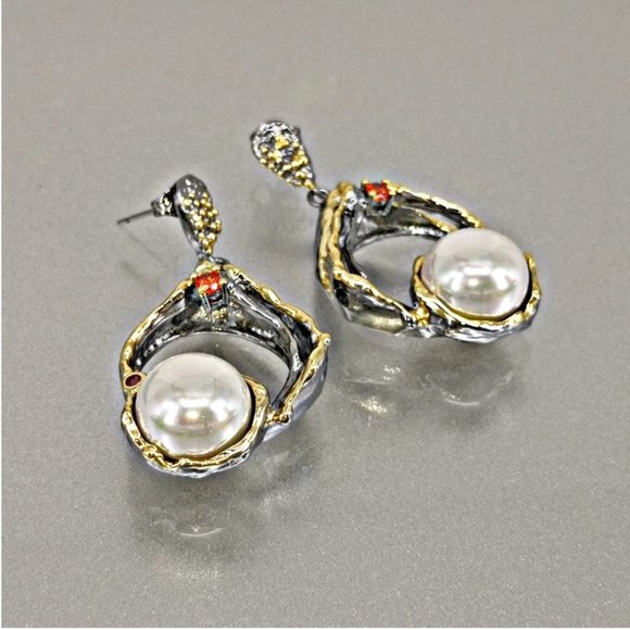 New Italian Jewelry Gold Plated Pearl Earrings - Picture 7 of 13
